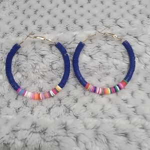 Blue beaded hoop earrings- NWOT